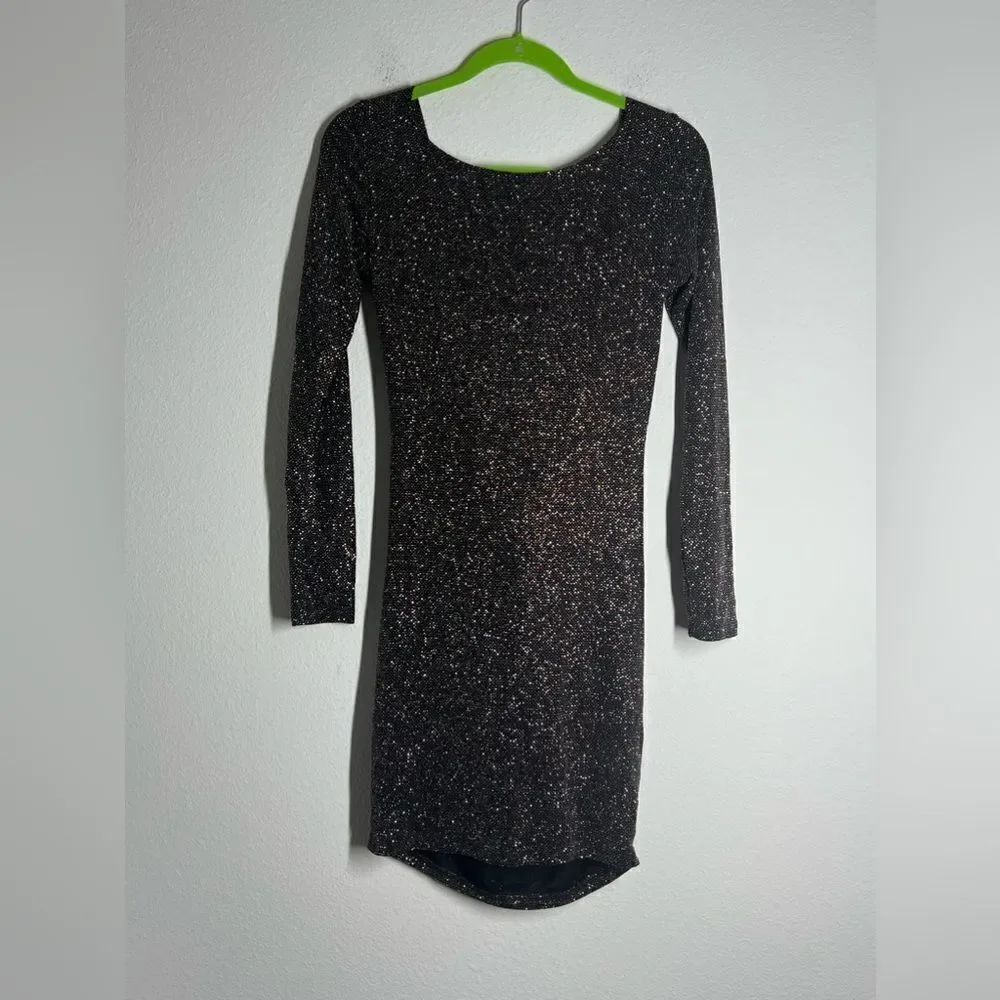 Fashion Nova Long-Sleeve Metallic Cowl-Back Dress Black NWT Size L